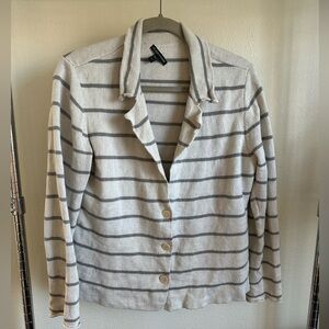 EILEEN FISHER LIGHT GRAY with Dark Gray stripe Knit Blazer.
